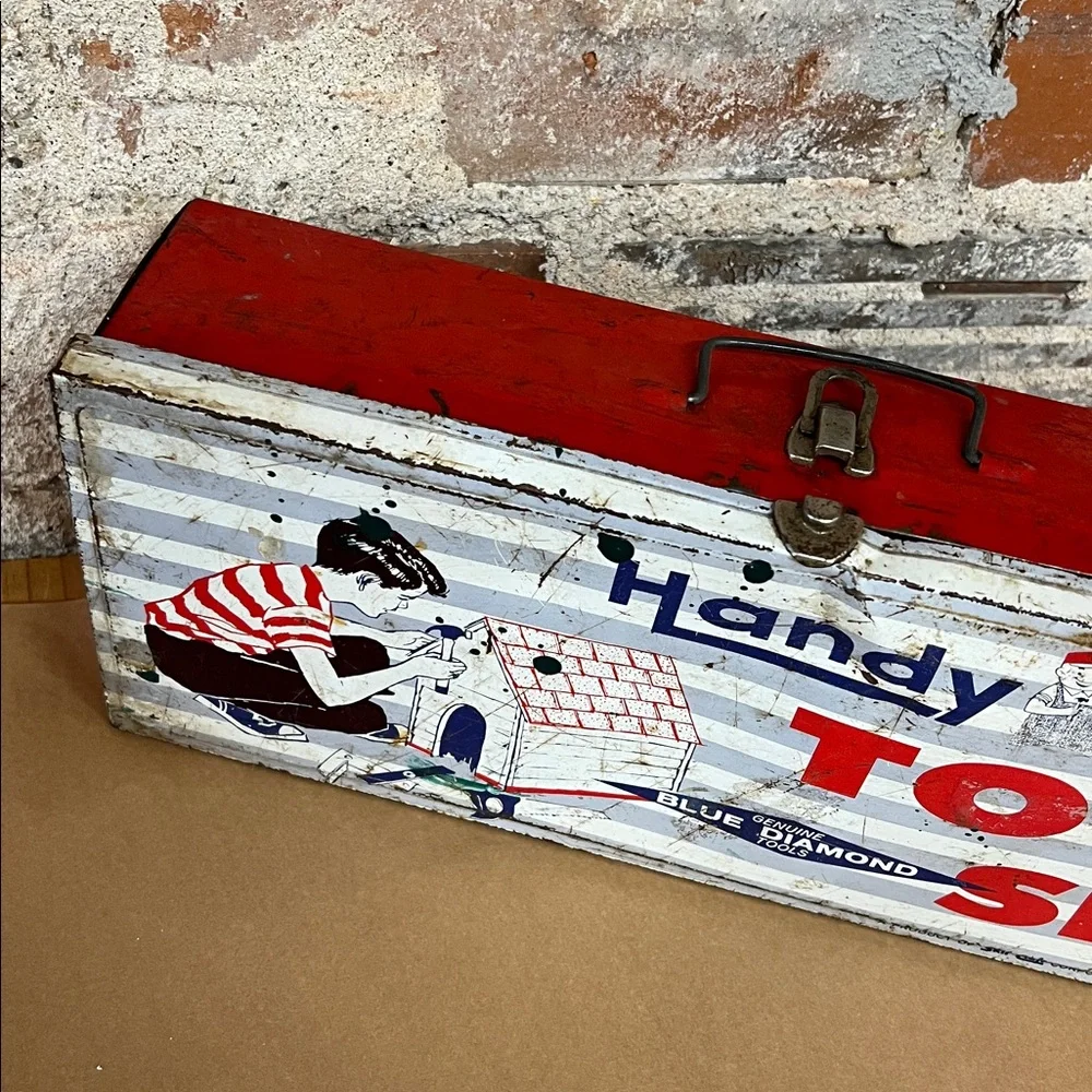Vintage Handy Andy Metal Tool Box this is empty & ready for your decor/storage